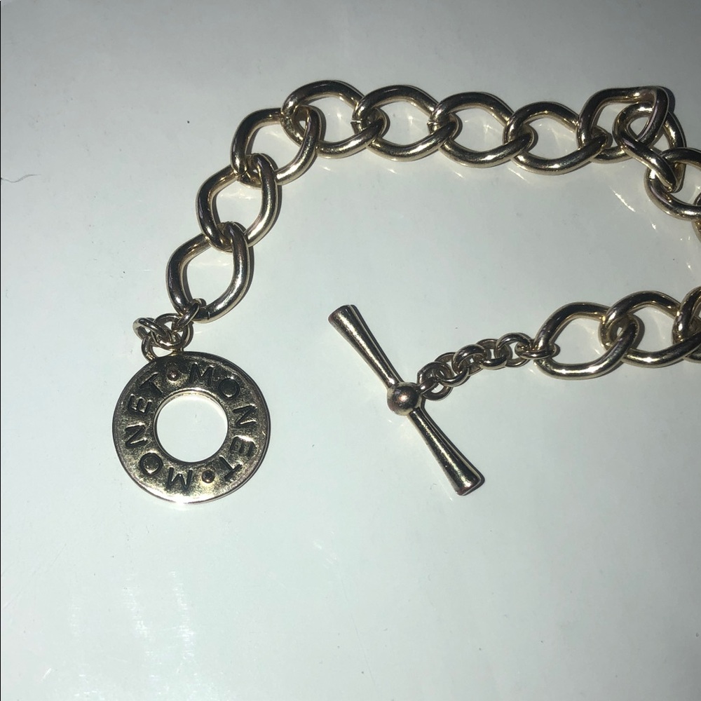Monet Gold-Tone Link Toggle Bracelet with Logo Charm